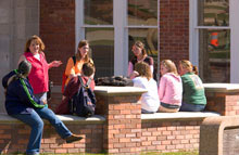 Students Gathering Outside of Campus Building