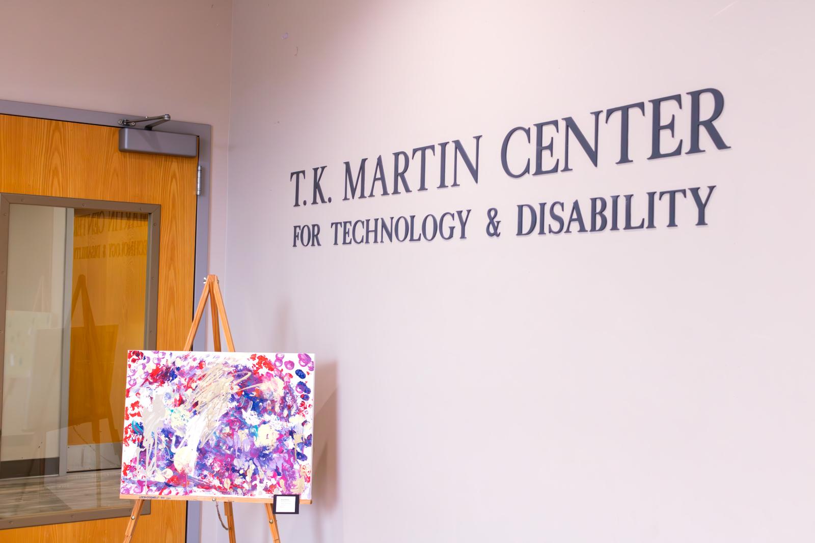 Inside entrance of T.K. Martin Center with art canvas on display