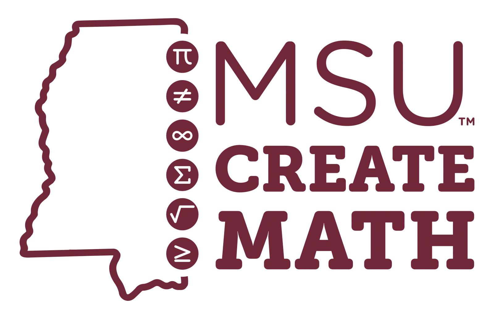 Graphic with outline of the state of Mississippi and the words MSU CREATE MATH