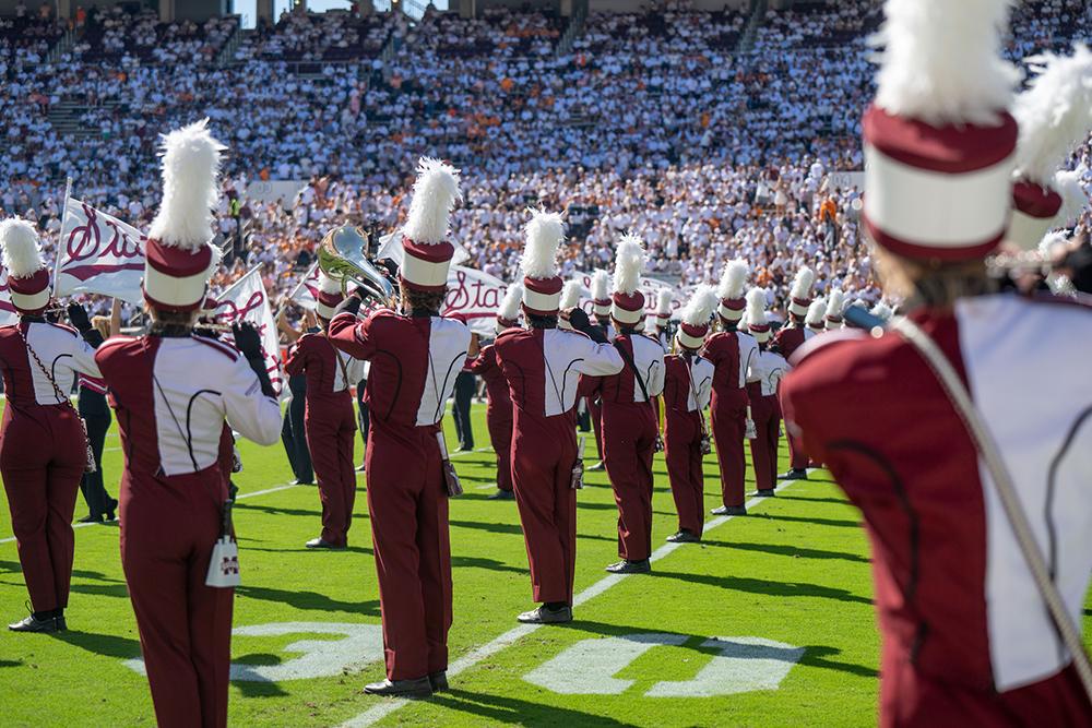 Famous Maroon Band performs on the football field